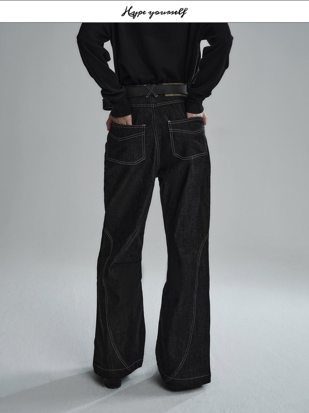 Hypeyourself Wrinkle Free Selvedge Denim Mid Rise Loose Wide Patchwork Casual Flared Jeans
