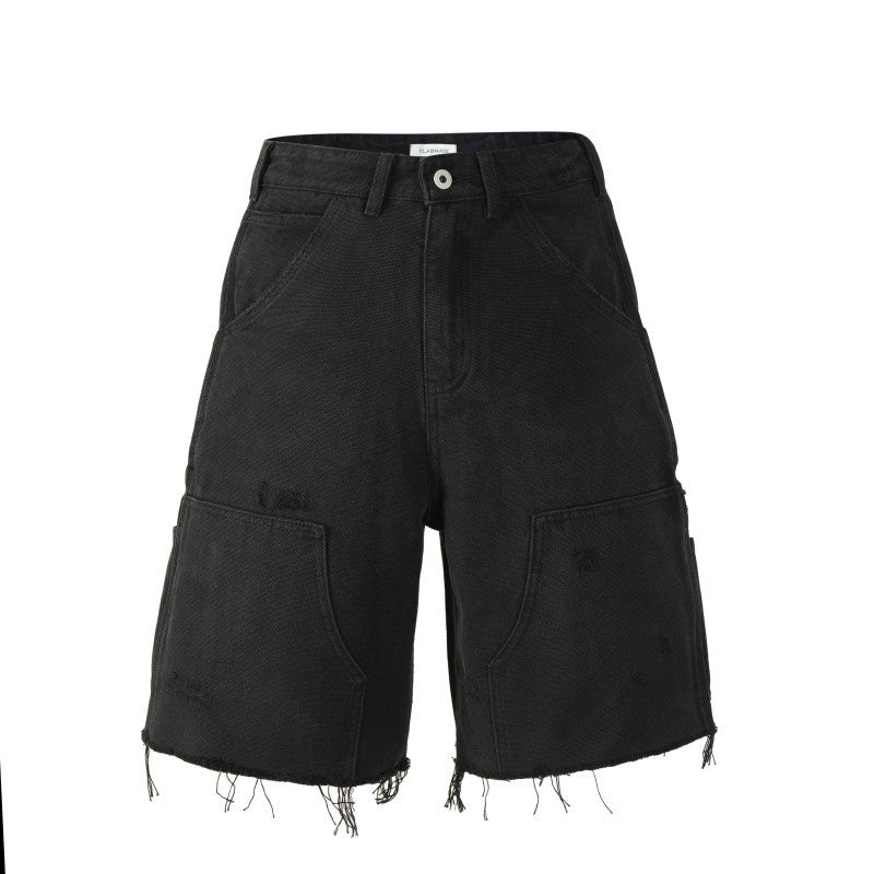 VLABMADE_100%_Cotton_Breathable_Loose_Cargo_Patch_Pockets_Mid_Rise_Denim_Shorts_MISSTT