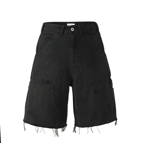 VLABMADE_100%_Cotton_Breathable_Loose_Cargo_Patch_Pockets_Mid_Rise_Denim_Shorts_MISSTT
