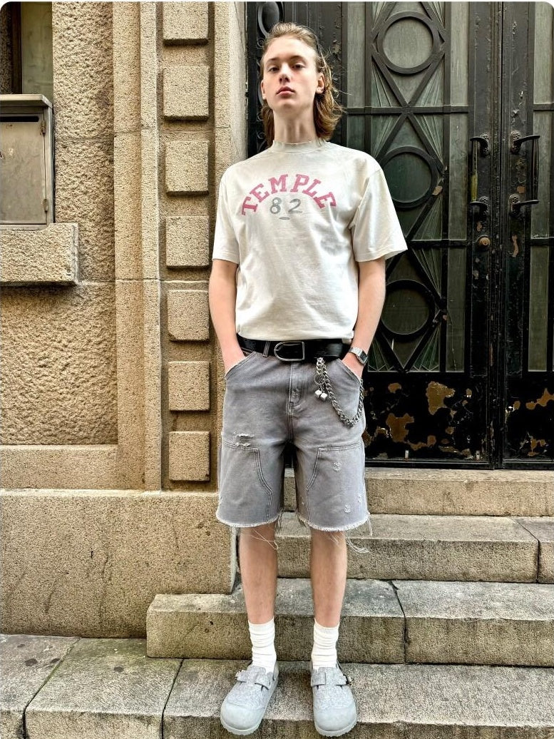 VLABMADE 100% Cotton Breathable Loose Cargo Patch Pockets Mid Rise Denim Shorts