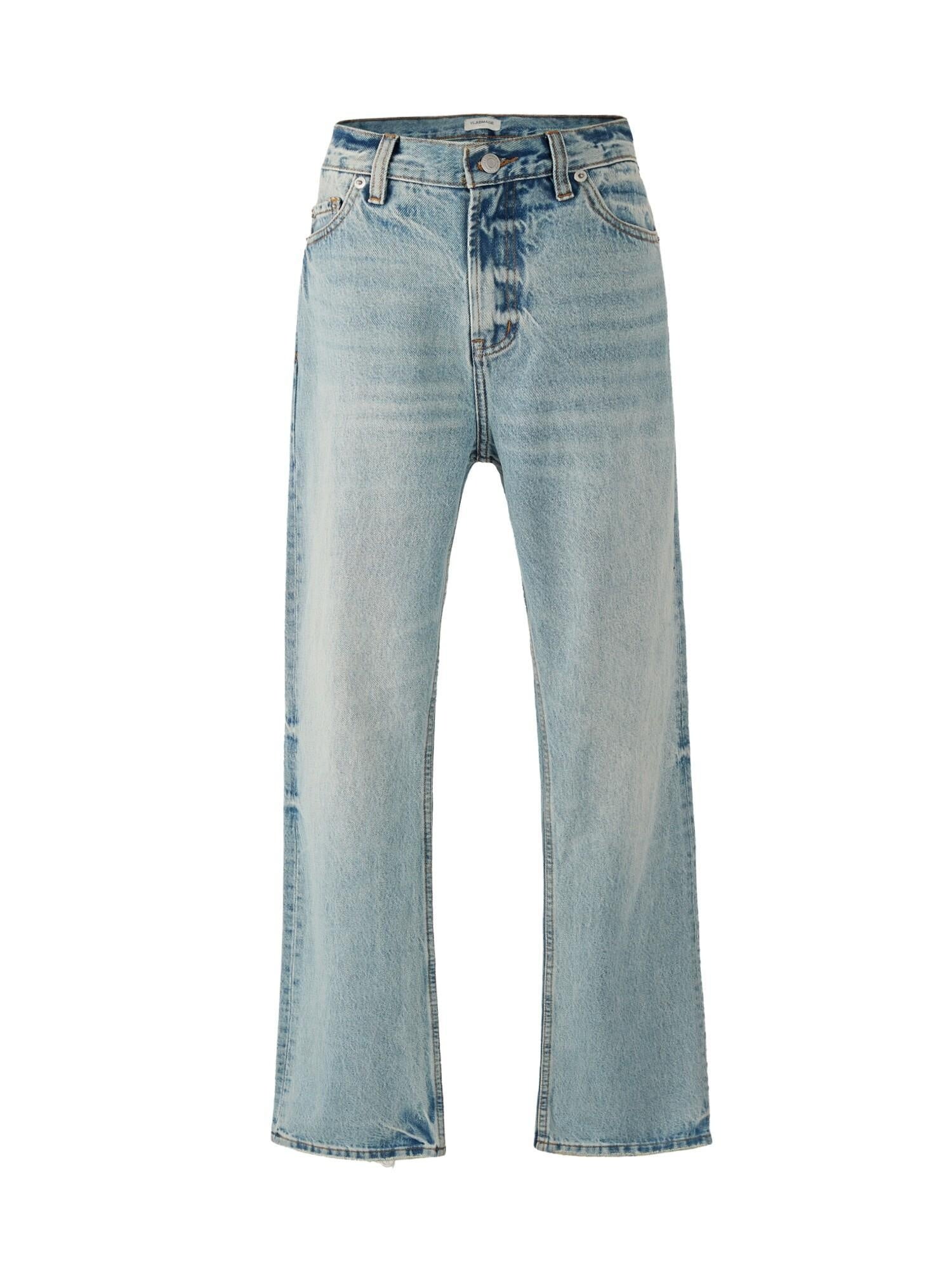 VLABMADE 3D Tailored Mid Rise Ice Blue Vintage Snow Wash Breathable Cotton Flared Jeans