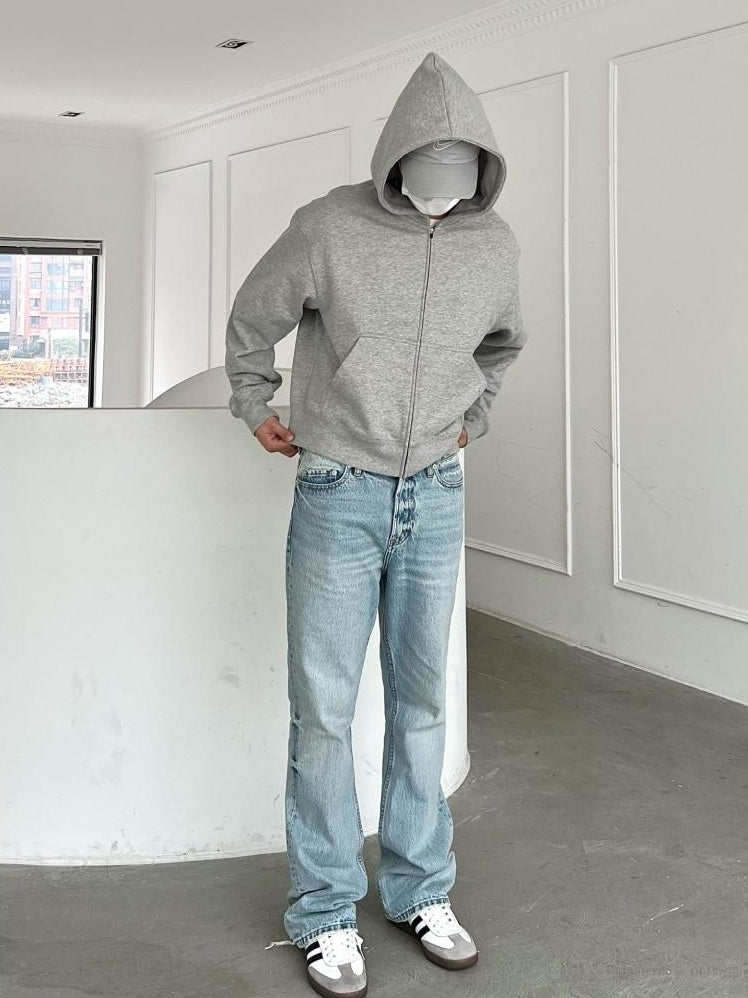 VLABMADE 3D Tailored Mid Rise Ice Blue Vintage Snow Wash Breathable Cotton Flared Jeans