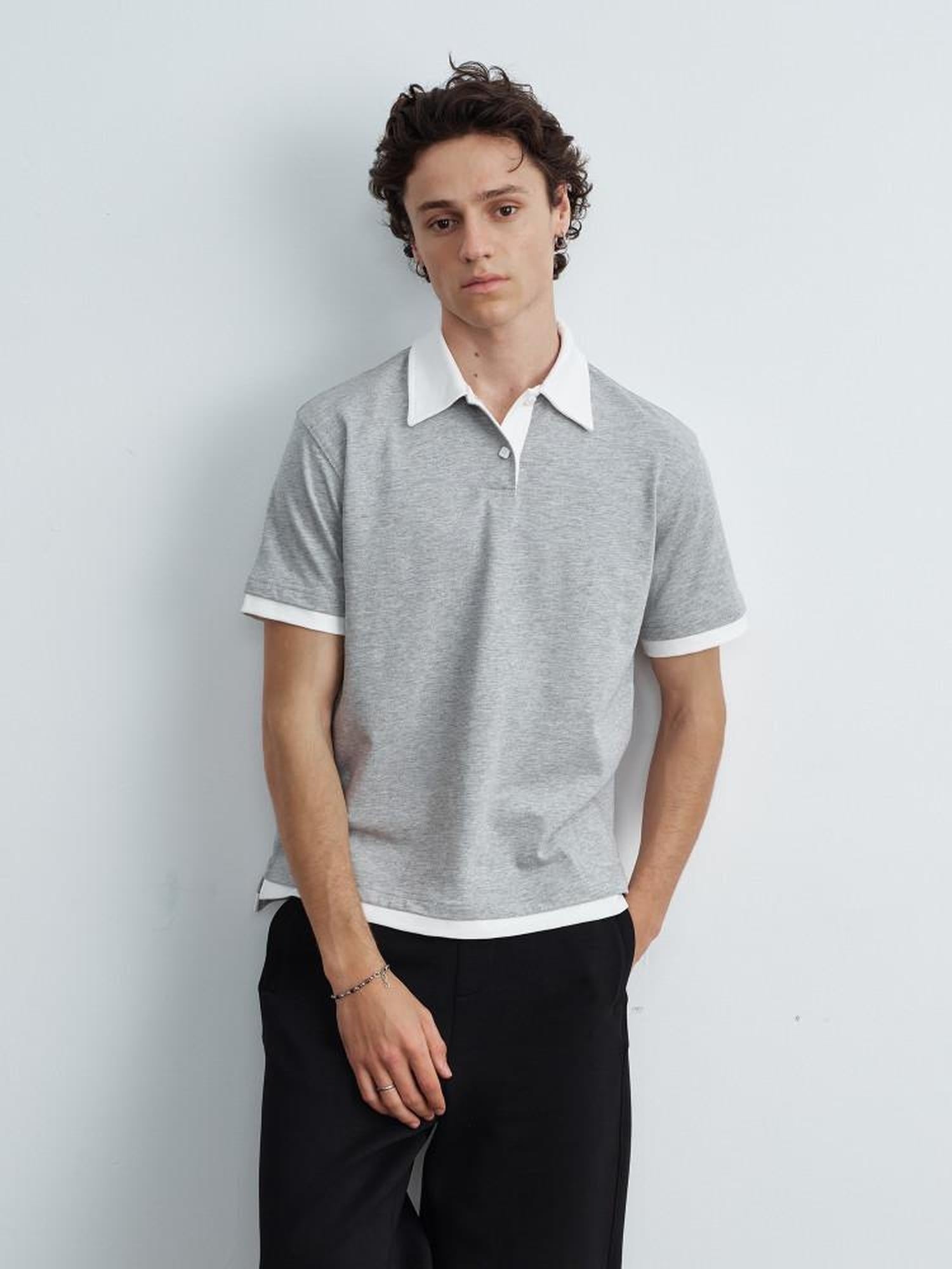 VLABMADE Bamboo Slub Non Iron Colorblock Loose Fit Men Stretch Short Sleeve Polo Shirts
