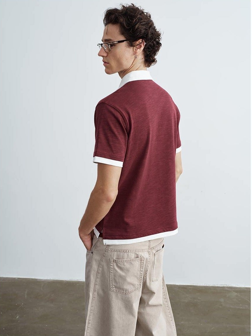 VLABMADE Bamboo Slub Non Iron Colorblock Loose Fit Men Stretch Short Sleeve Polo Shirts