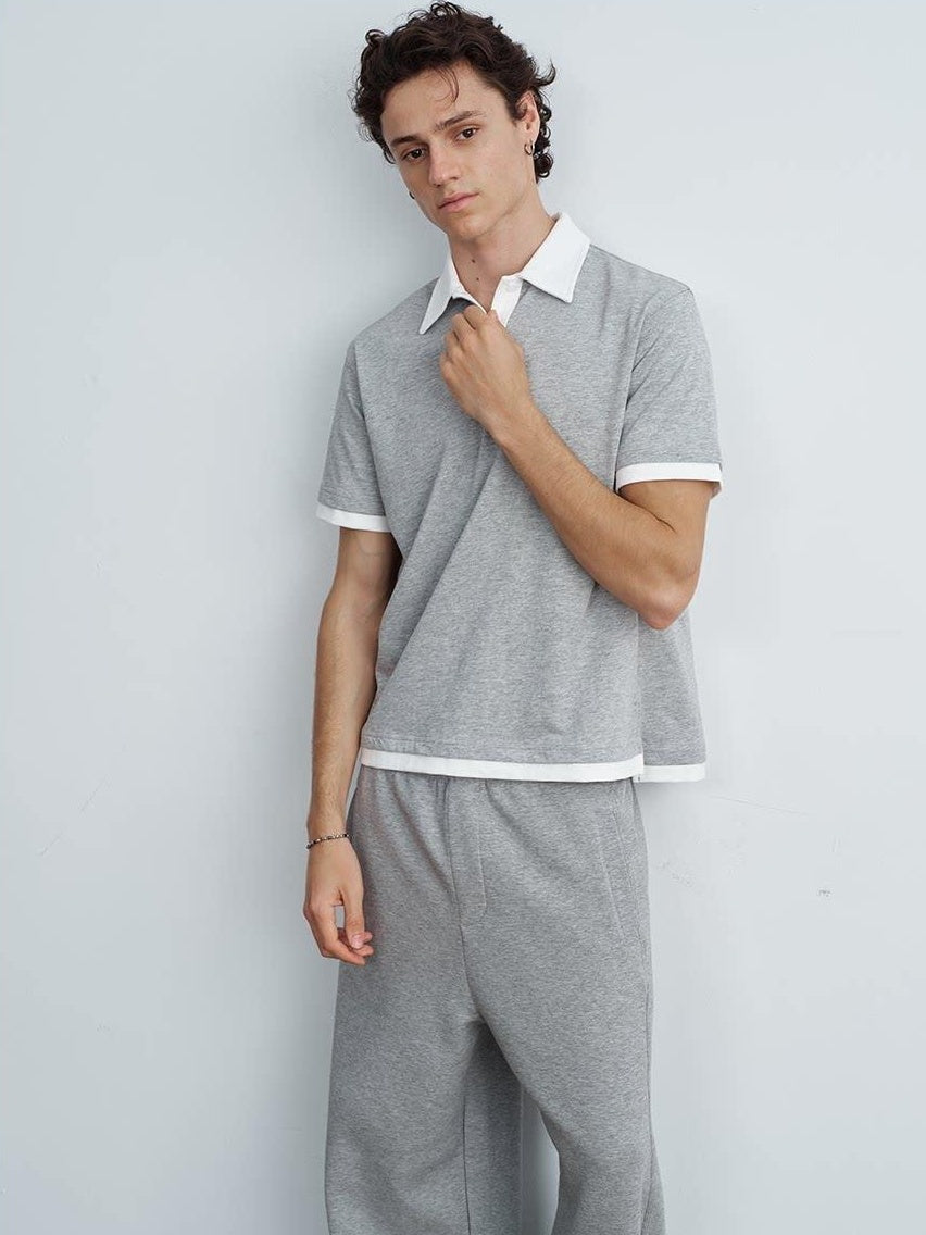 VLABMADE Bamboo Slub Non Iron Colorblock Loose Fit Men Stretch Short Sleeve Polo Shirts