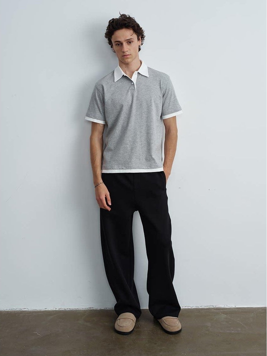 VLABMADE Bamboo Slub Non Iron Colorblock Loose Fit Men Stretch Short Sleeve Polo Shirts
