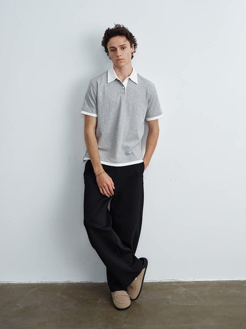 VLABMADE Bamboo Slub Non Iron Colorblock Loose Fit Men Stretch Short Sleeve Polo Shirts