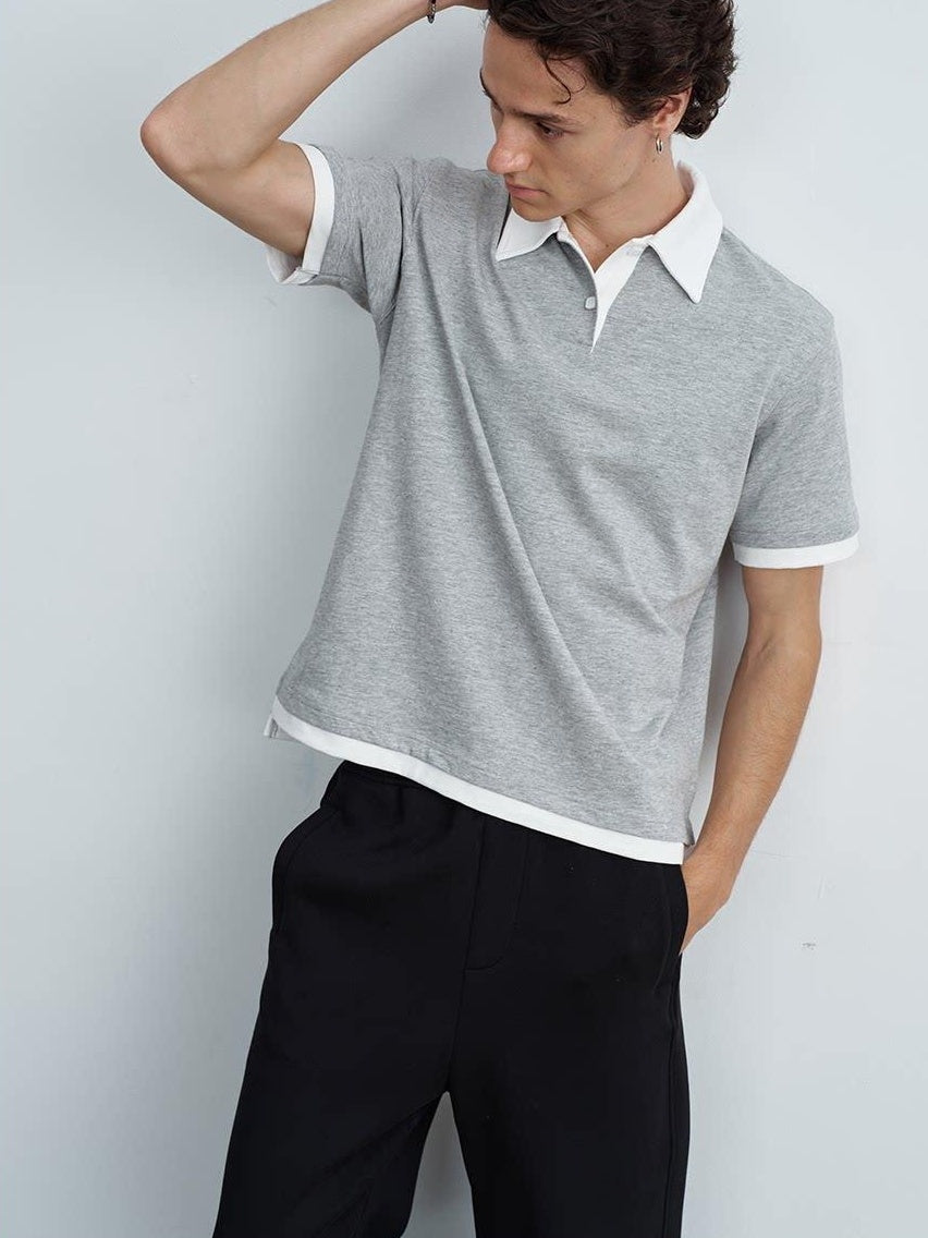 VLABMADE Bamboo Slub Non Iron Colorblock Loose Fit Men Stretch Short Sleeve Polo Shirts