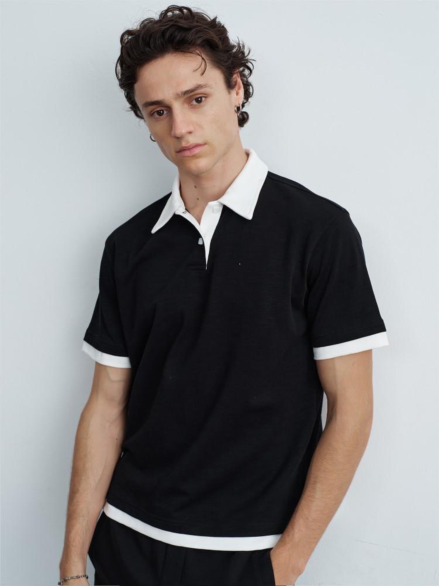 VLABMADE Bamboo Slub Non Iron Colorblock Loose Fit Men Stretch Short Sleeve Polo Shirts