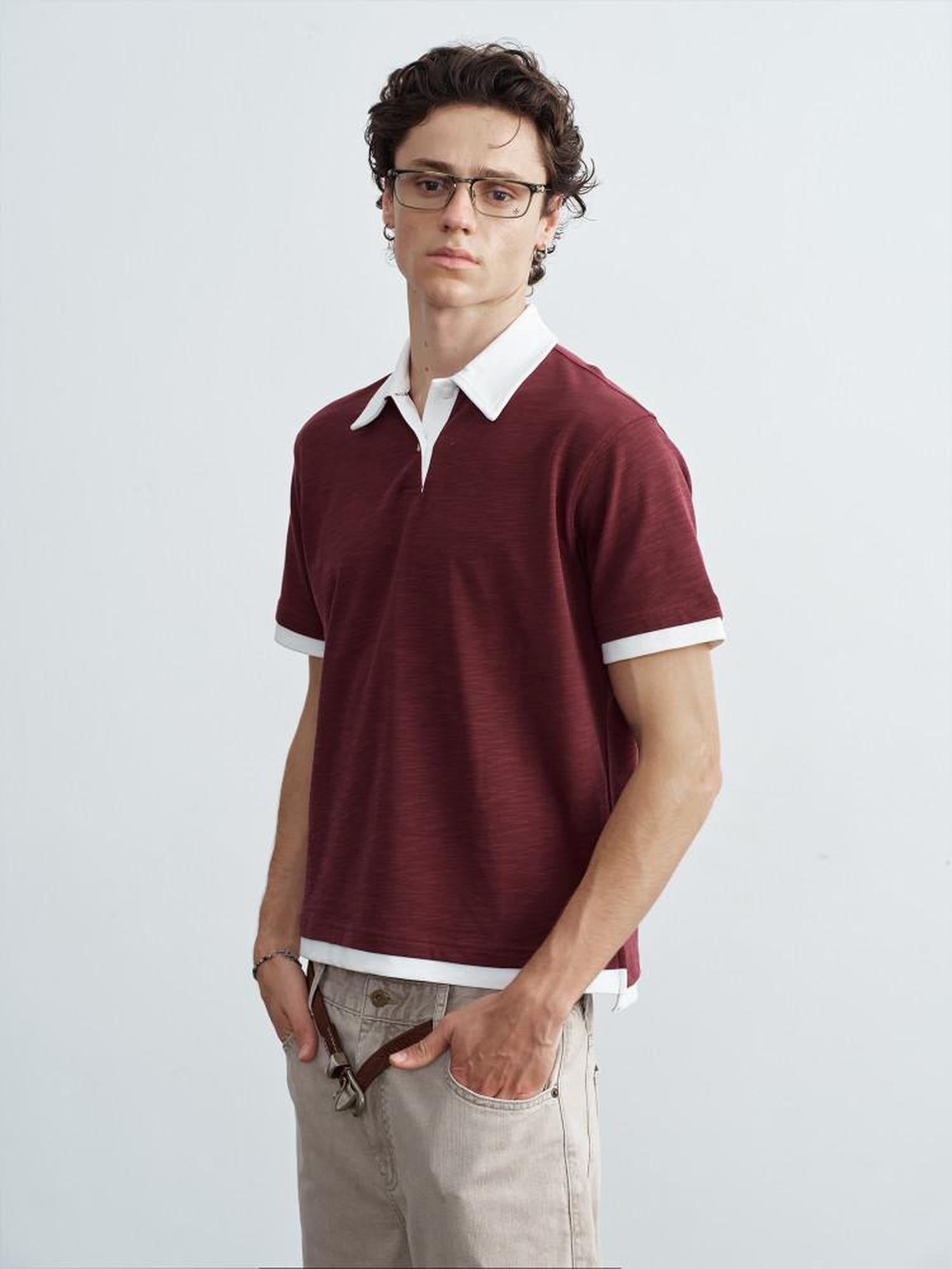 VLABMADE Bamboo Slub Non Iron Colorblock Loose Fit Men Stretch Short Sleeve Polo Shirts