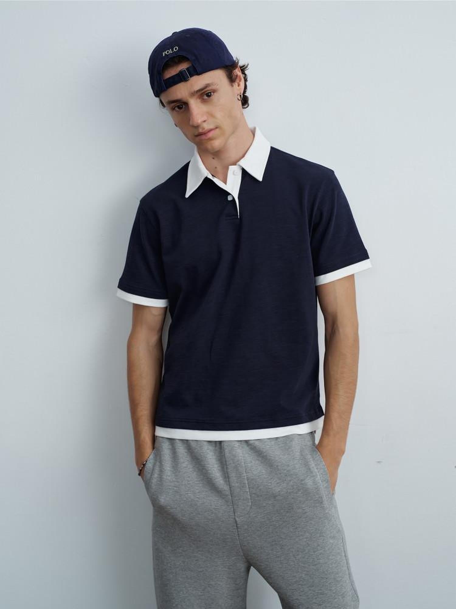 VLABMADE Bamboo Slub Non Iron Colorblock Loose Fit Men Stretch Short Sleeve Polo Shirts