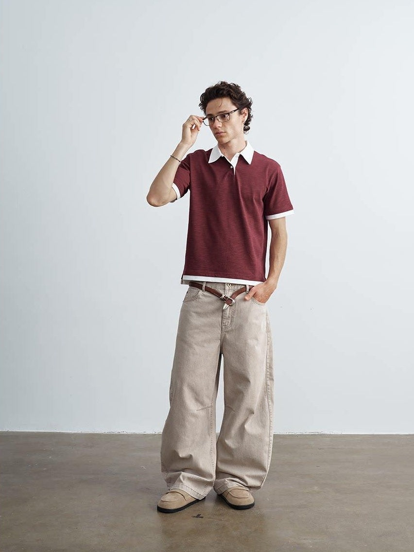 VLABMADE Bamboo Slub Non Iron Colorblock Loose Fit Men Stretch Short Sleeve Polo Shirts