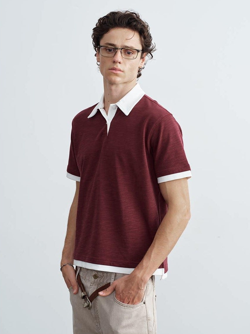 VLABMADE Bamboo Slub Non Iron Colorblock Loose Fit Men Stretch Short Sleeve Polo Shirts