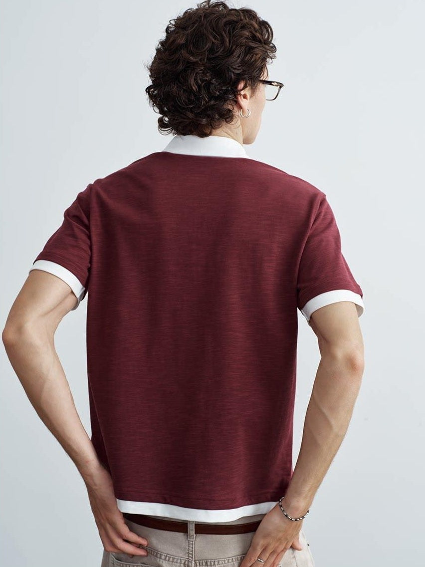 VLABMADE Bamboo Slub Non Iron Colorblock Loose Fit Men Stretch Short Sleeve Polo Shirts