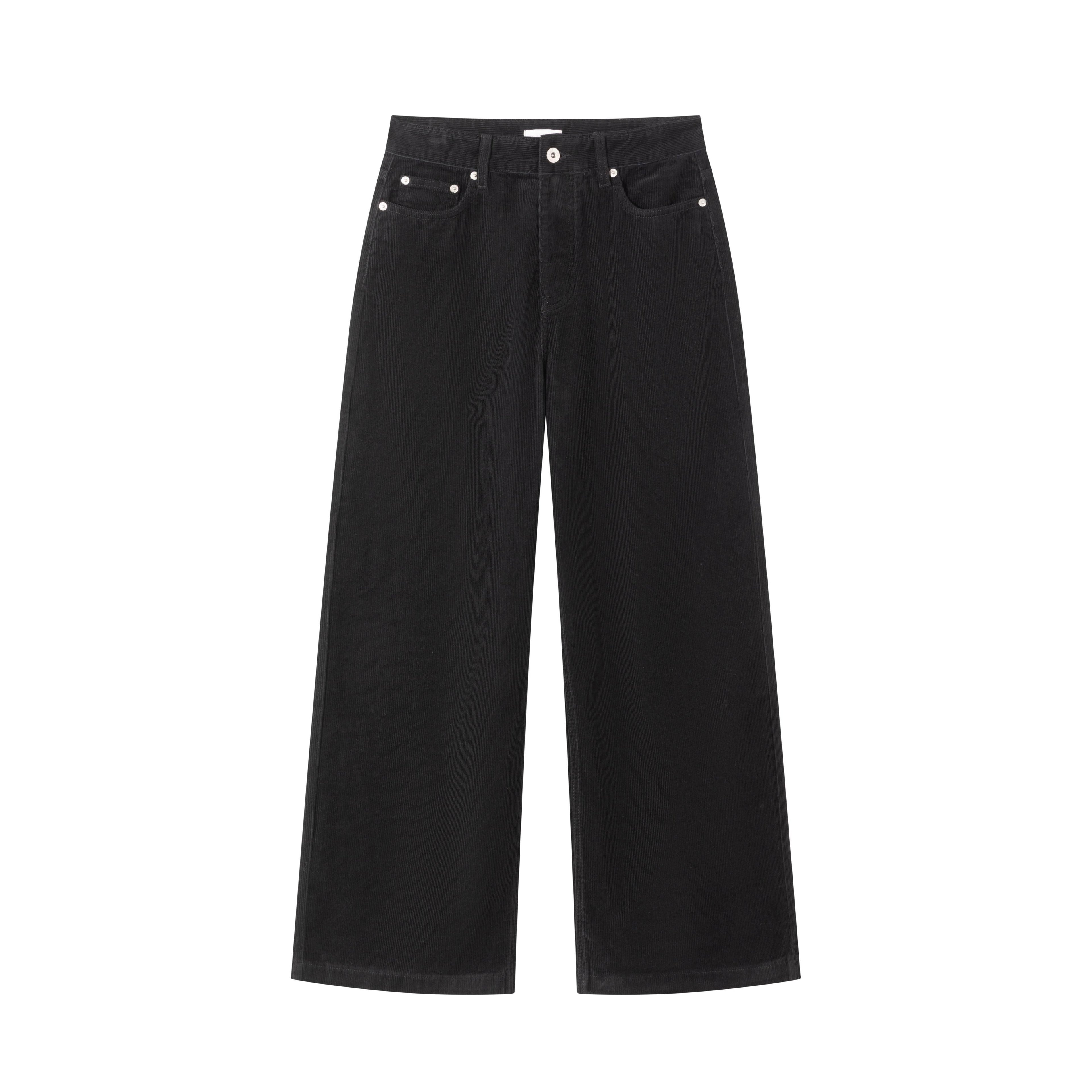 VLABMADE_Black_Corduroy_100%_Cotton_Mid_Waist_Non_Fade_Unisex_Wide-Leg_Casual_Trousers_MISSTT