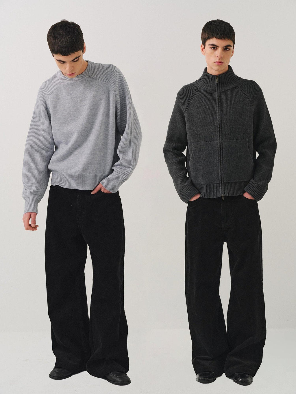 VLABMADE Black Corduroy 100% Cotton Mid Waist Non Fade Unisex Wide-Leg Casual Trousers