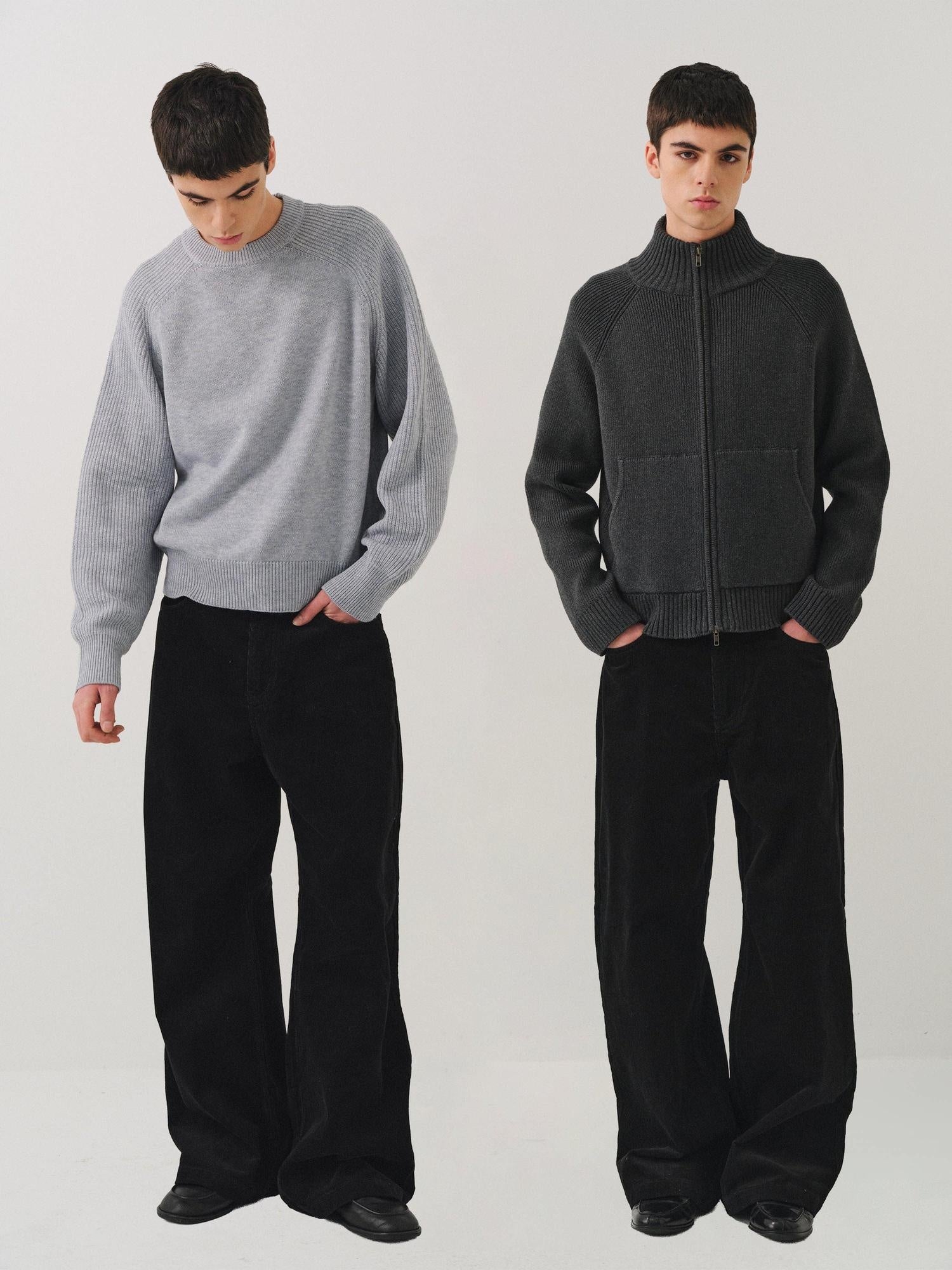 VLABMADE Black Corduroy 100% Cotton Mid Waist Non Fade Unisex Wide-Leg Casual Trousers