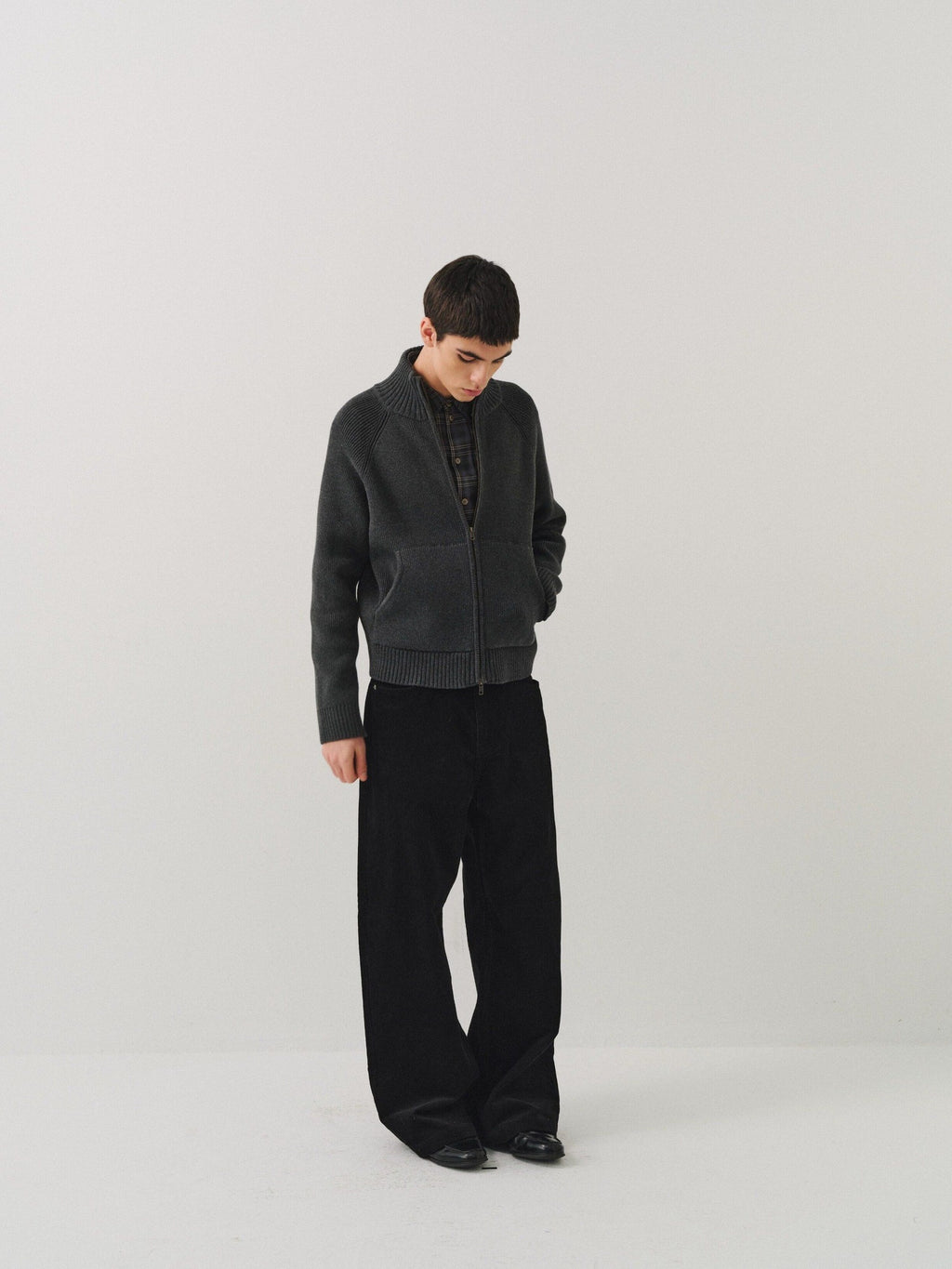 VLABMADE Black Corduroy 100% Cotton Mid Waist Non Fade Unisex Wide-Leg Casual Trousers