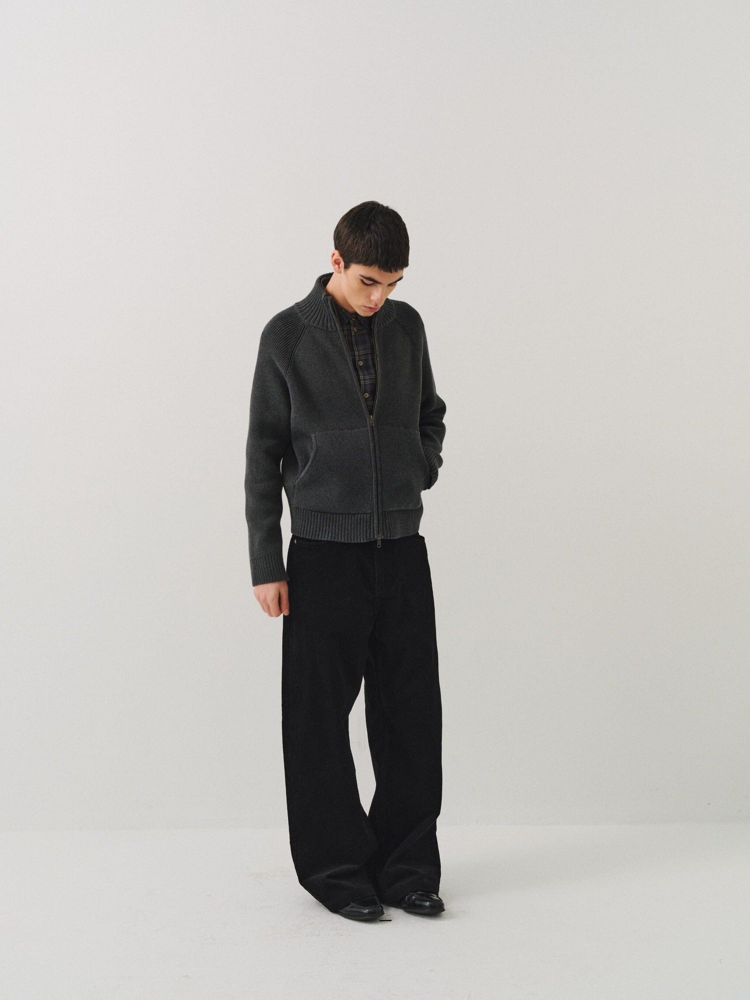 VLABMADE Black Corduroy 100% Cotton Mid Waist Non Fade Unisex Wide-Leg Casual Trousers