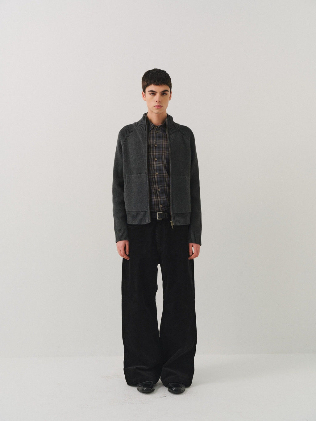 VLABMADE Black Corduroy 100% Cotton Mid Waist Non Fade Unisex Wide-Leg Casual Trousers