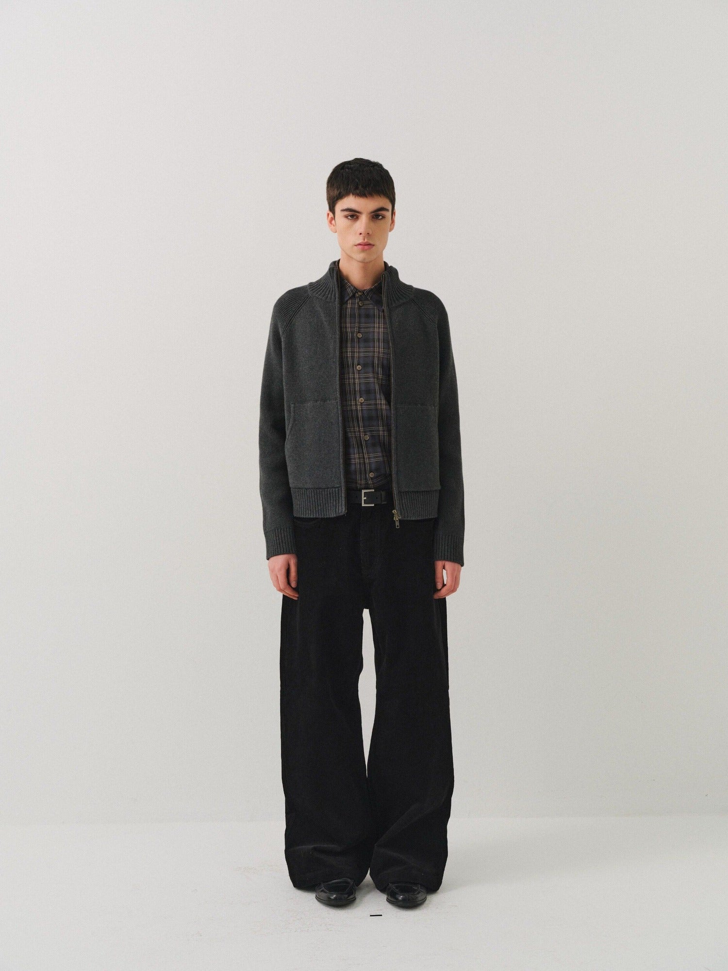 VLABMADE Black Corduroy 100% Cotton Mid Waist Non Fade Unisex Wide-Leg Casual Trousers