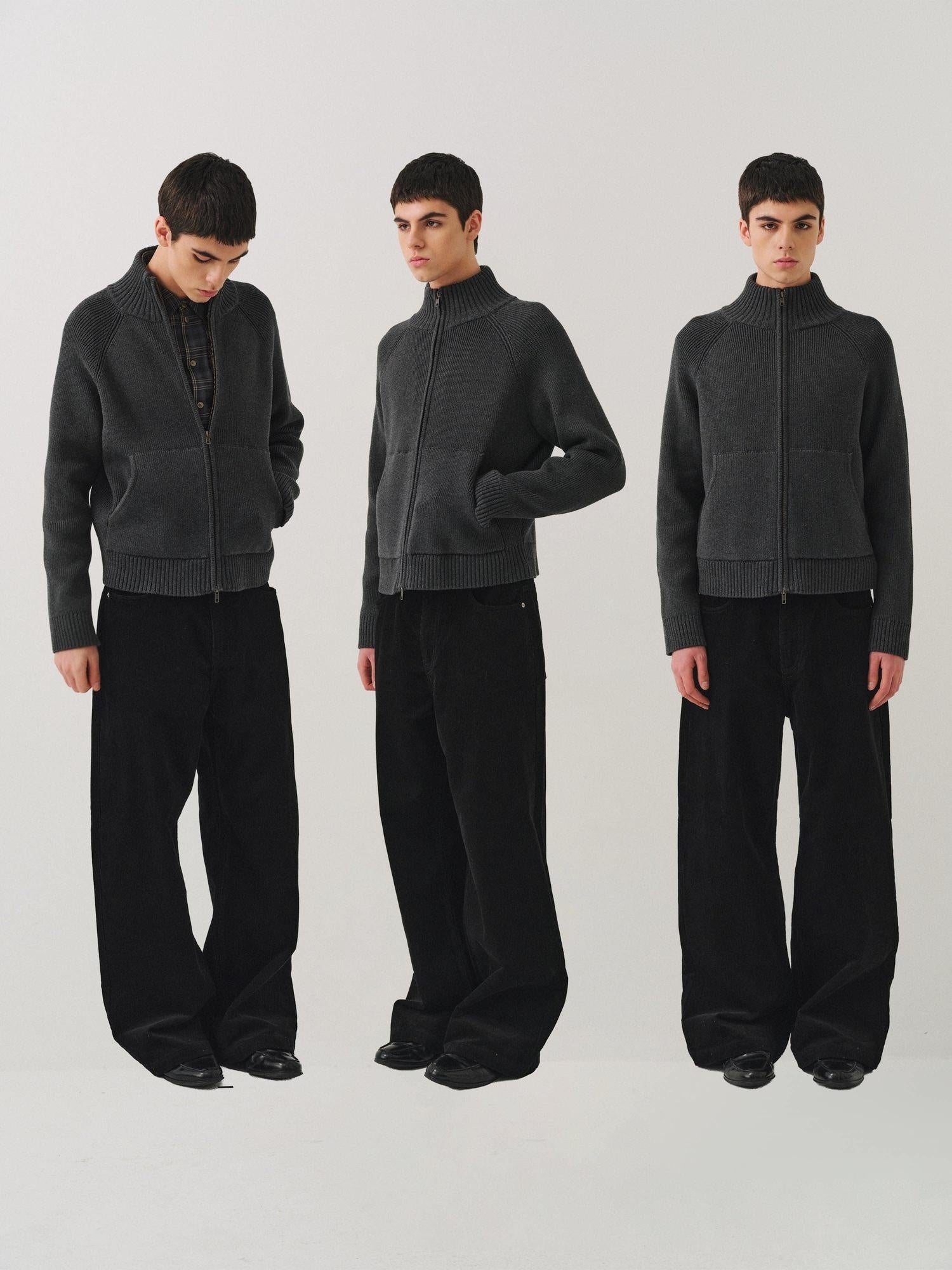VLABMADE Black Corduroy 100% Cotton Mid Waist Non Fade Unisex Wide-Leg Casual Trousers