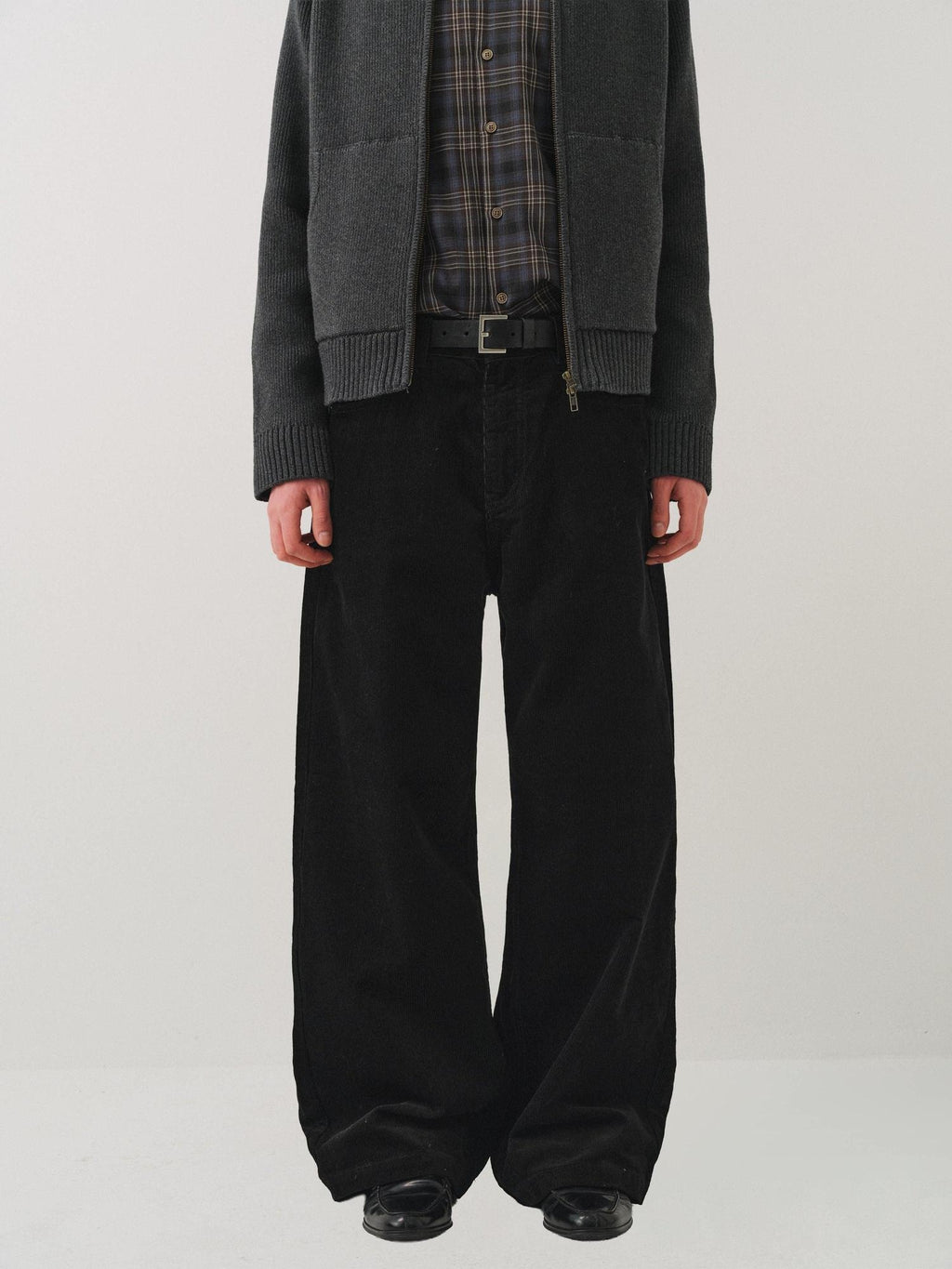 VLABMADE Black Corduroy 100% Cotton Mid Waist Non Fade Unisex Wide-Leg Casual Trousers