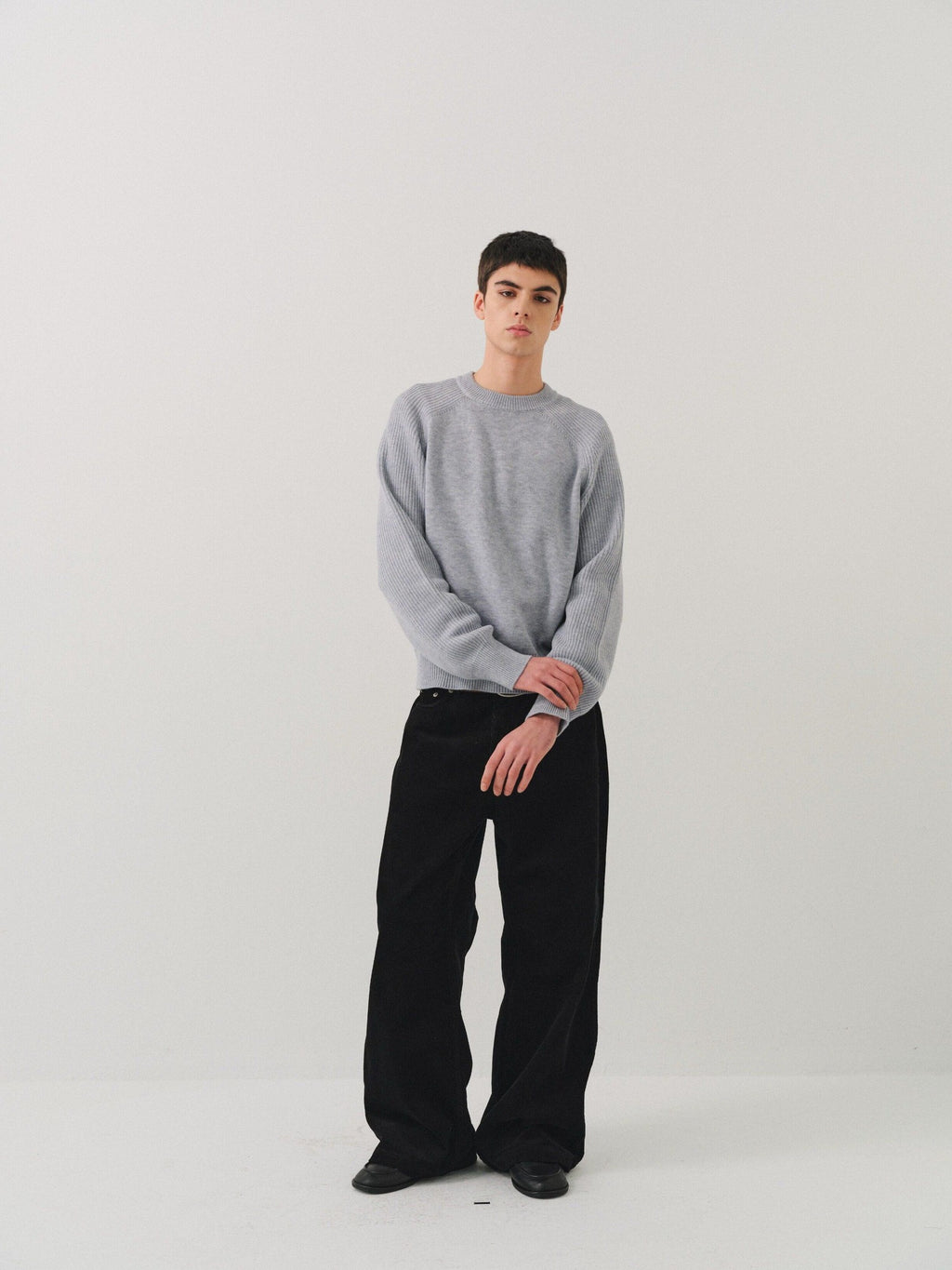 VLABMADE Black Corduroy 100% Cotton Mid Waist Non Fade Unisex Wide-Leg Casual Trousers