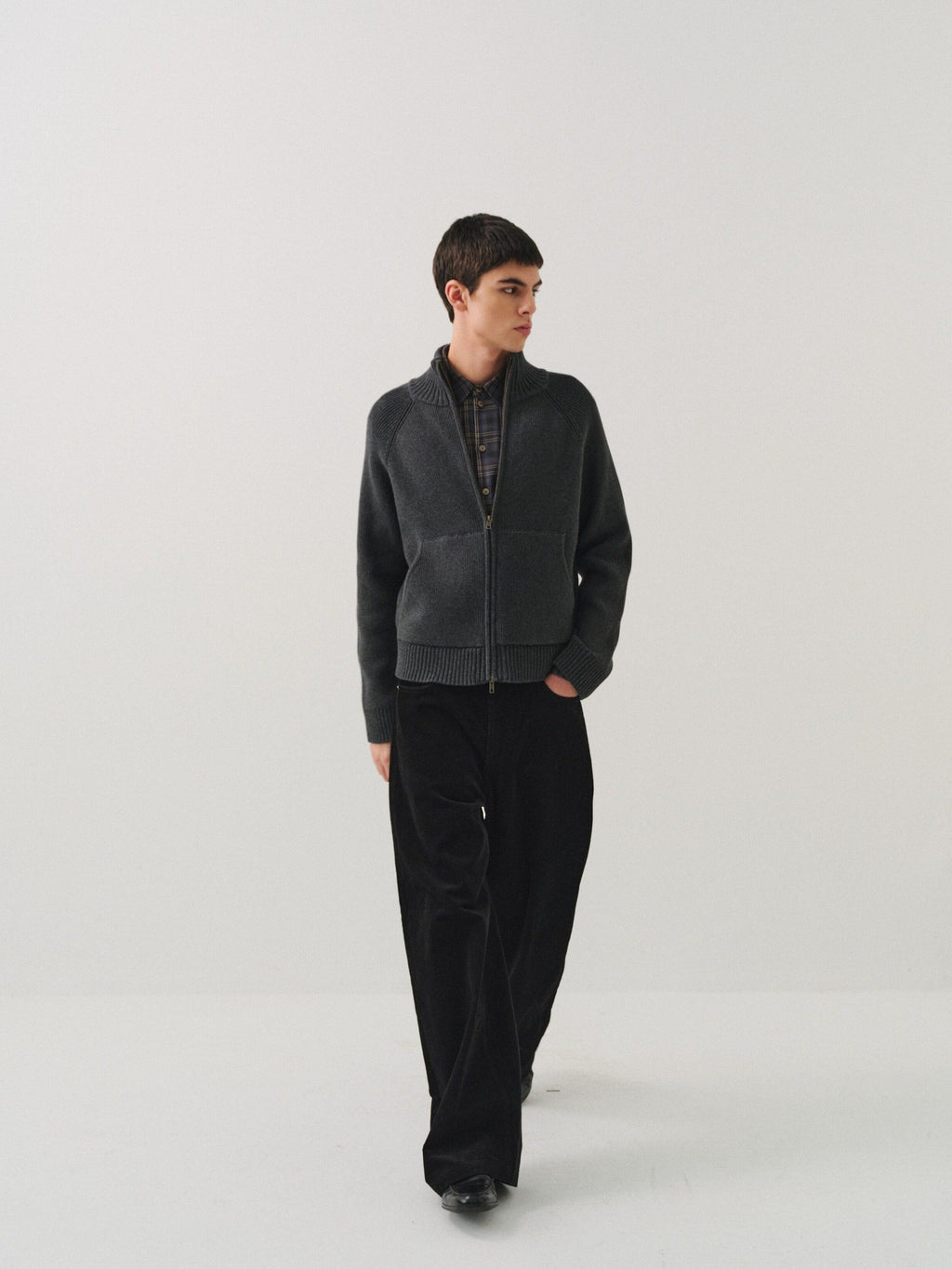 VLABMADE Black Corduroy 100% Cotton Mid Waist Non Fade Unisex Wide-Leg Casual Trousers