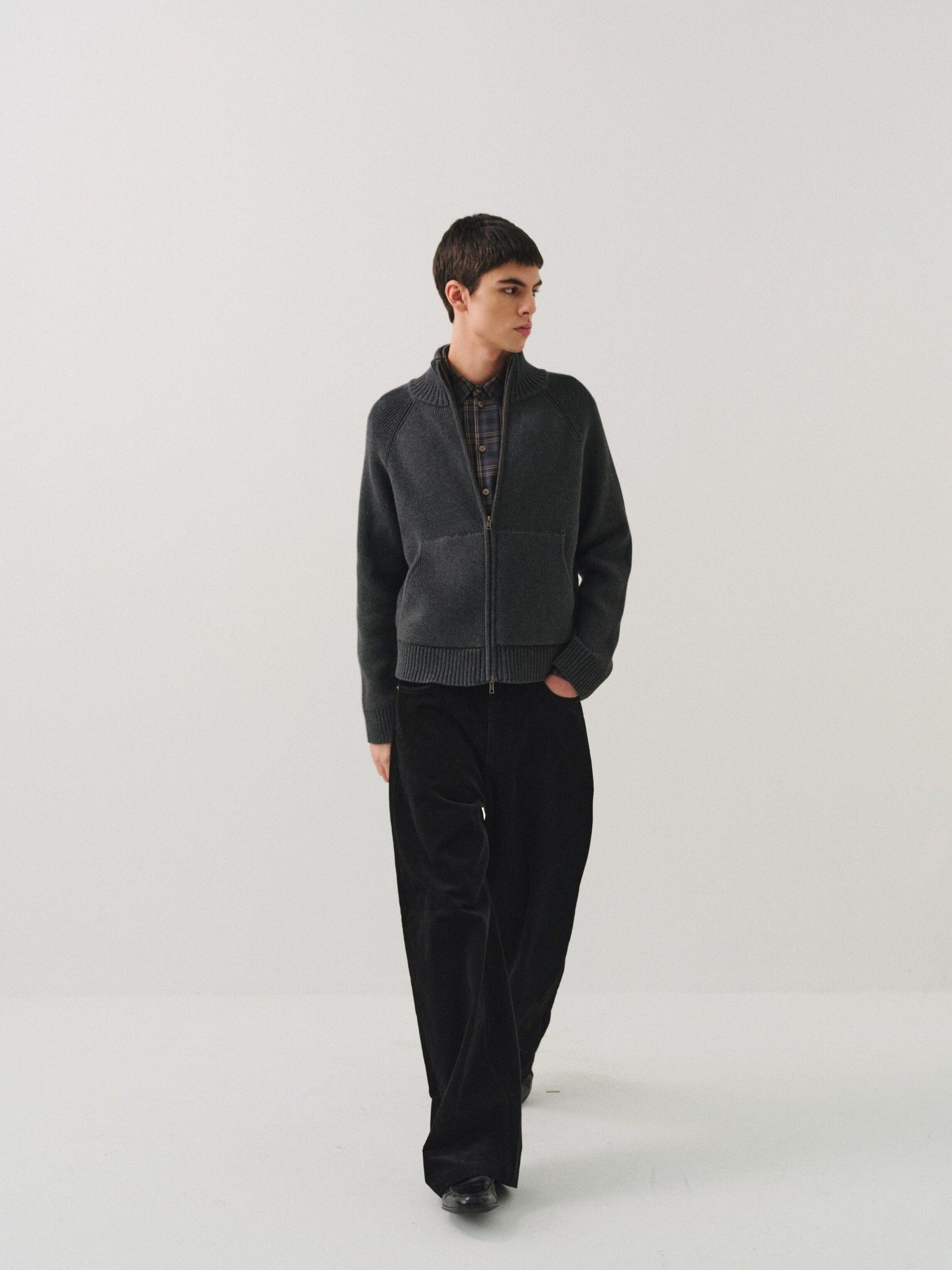 VLABMADE Black Corduroy 100% Cotton Mid Waist Non Fade Unisex Wide-Leg Casual Trousers