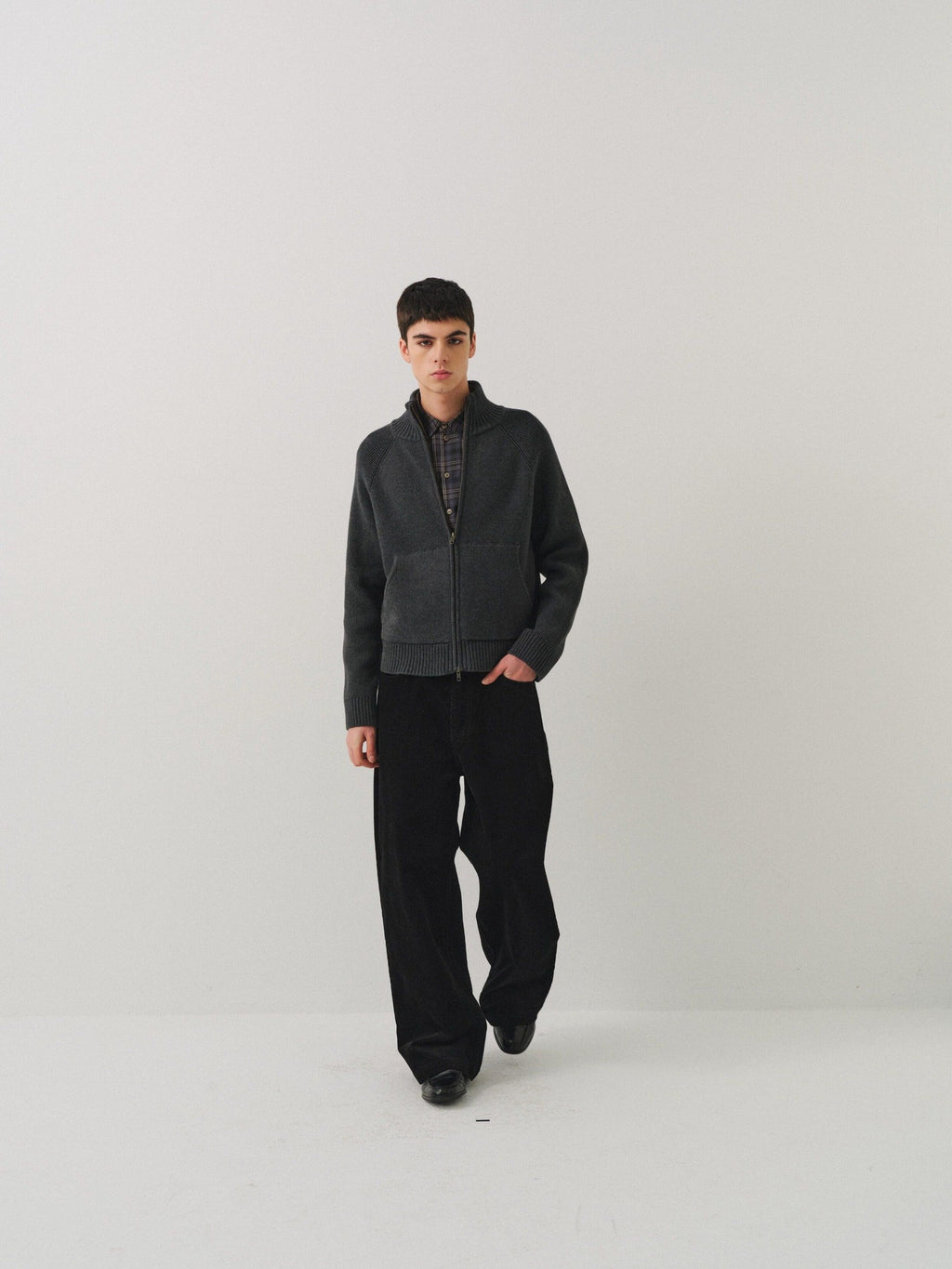 VLABMADE Black Corduroy 100% Cotton Mid Waist Non Fade Unisex Wide-Leg Casual Trousers