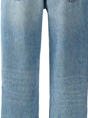 VLABMADE Breathable 100% Cotton Mid Rise 5 Pocket Washed Blue Straight-Leg Jeans