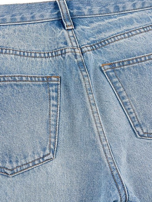 VLABMADE Breathable 100% Cotton Mid Rise 5 Pocket Washed Blue Straight-Leg Jeans