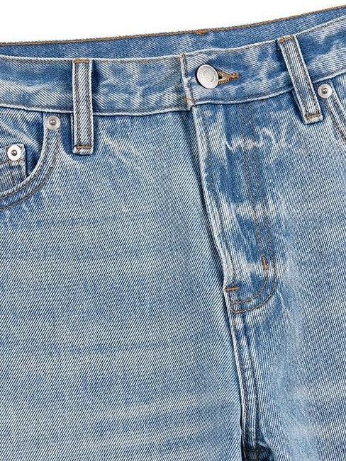 VLABMADE Breathable 100% Cotton Mid Rise 5 Pocket Washed Blue Straight-Leg Jeans