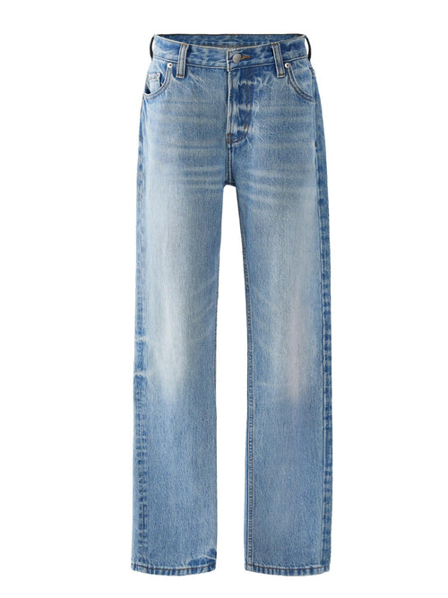 VLABMADE Breathable 100% Cotton Mid Rise 5 Pocket Washed Blue Straight-Leg Jeans