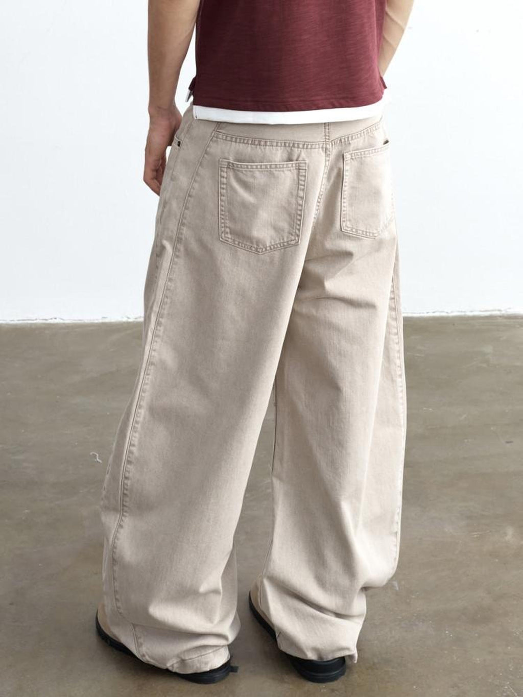 VLABMADE Breathable 100% Cotton Mid Rise Curved Vintage Light Khaki Denim Wide-Leg Jeans