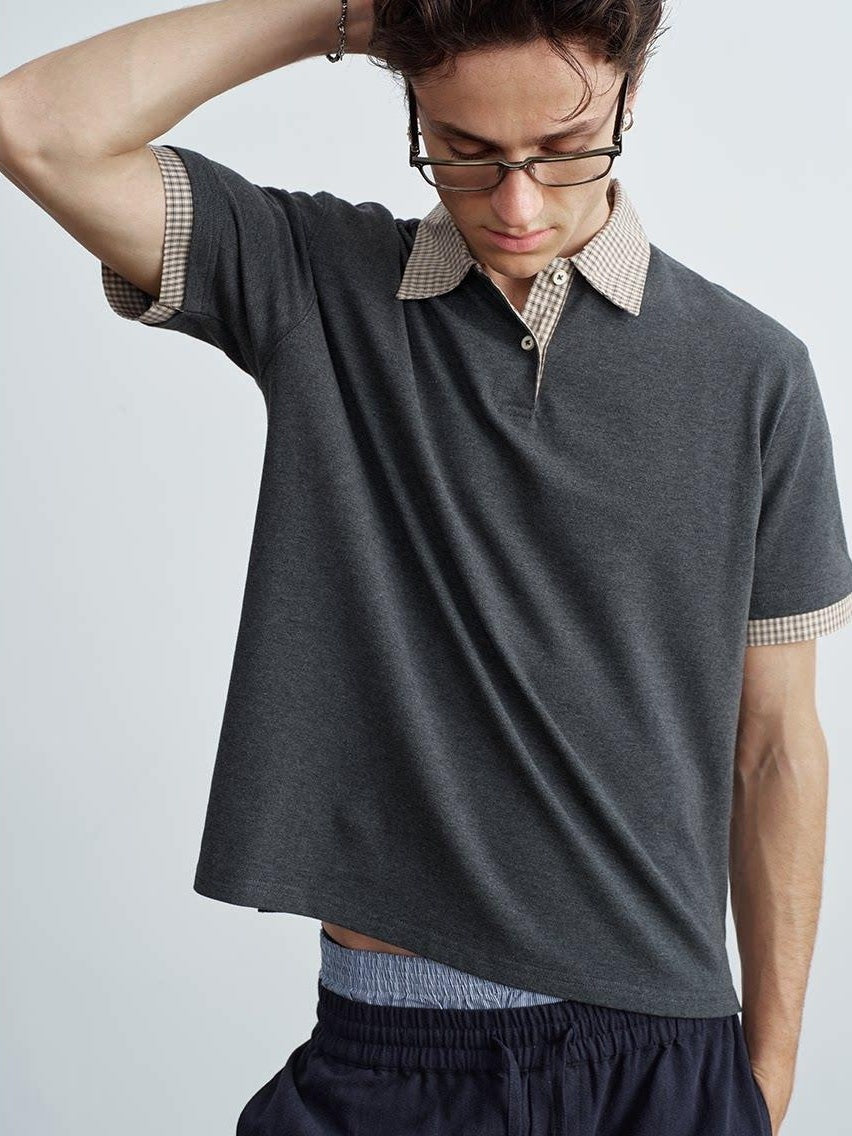 VLABMADE Breathable 100 Percent Pique Cotton Striped Splice Men Short Sleeve Polo Shirts