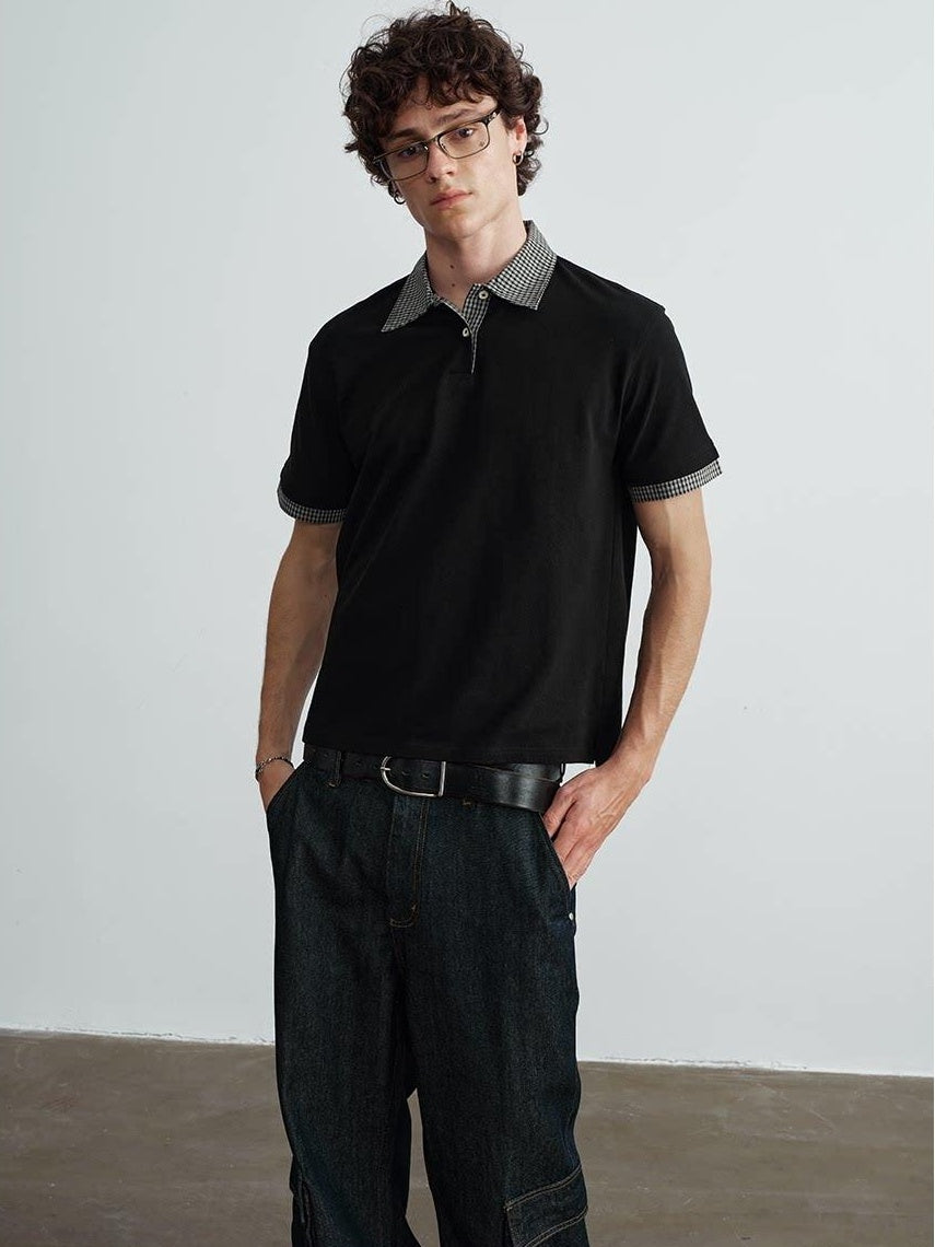 VLABMADE Breathable 100 Percent Pique Cotton Striped Splice Men Short Sleeve Polo Shirts