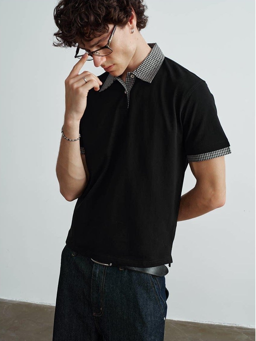 VLABMADE Breathable 100 Percent Pique Cotton Striped Splice Men Short Sleeve Polo Shirts