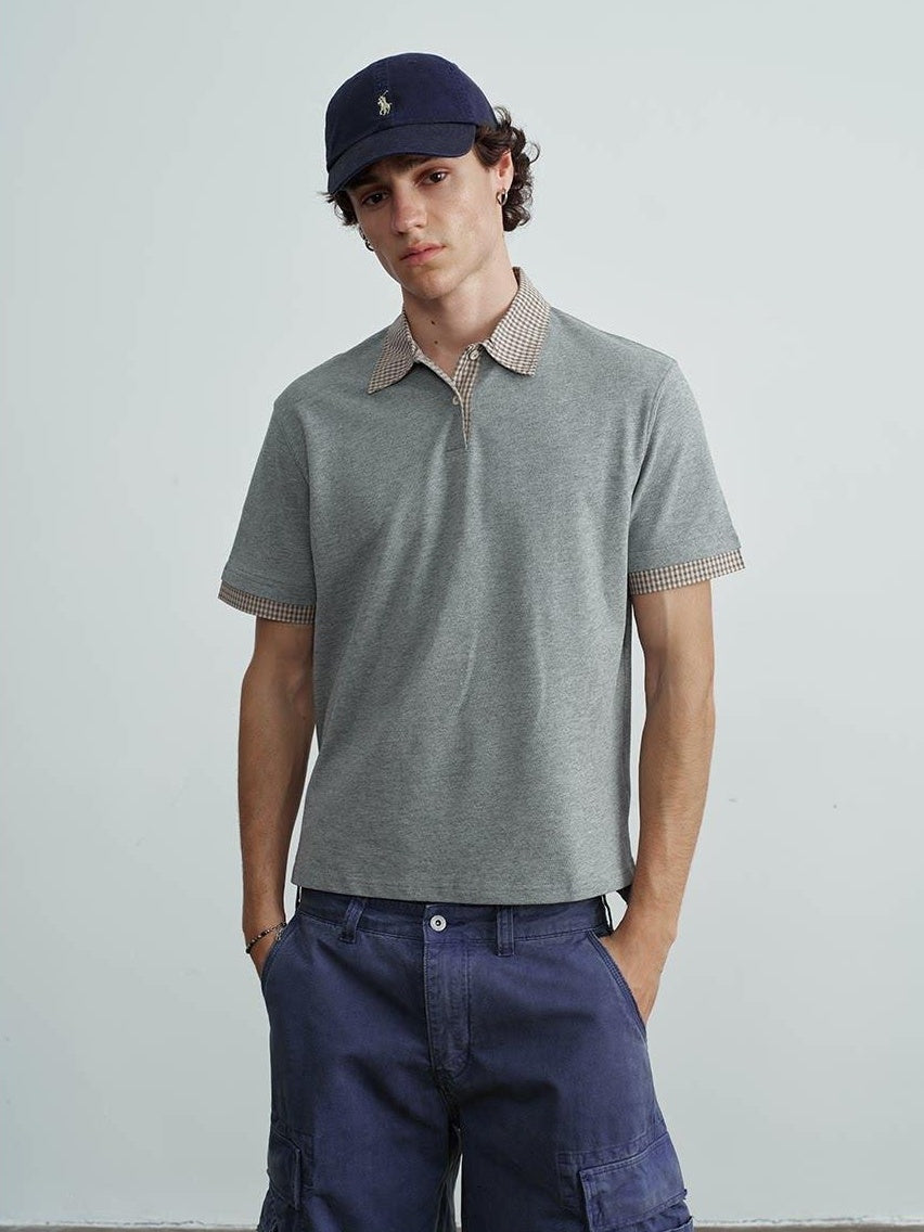 VLABMADE Breathable 100 Percent Pique Cotton Striped Splice Men Short Sleeve Polo Shirts