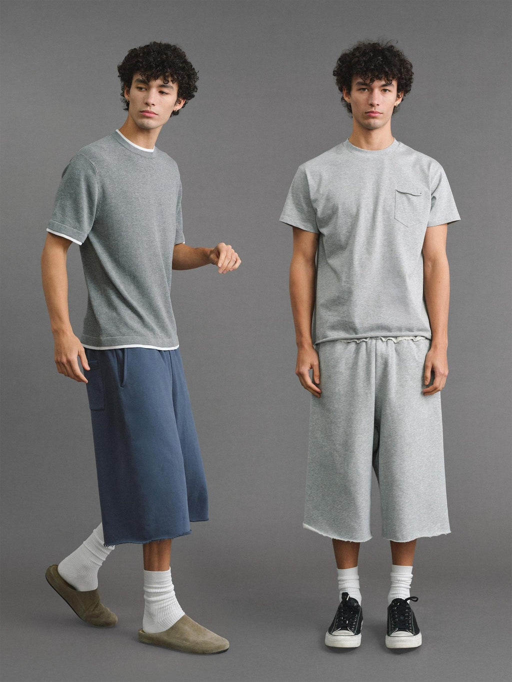 VLABMADE Breathable Cotton Blend Frayed Hem Loose Mid Rise Neutral Street Sweat Shorts