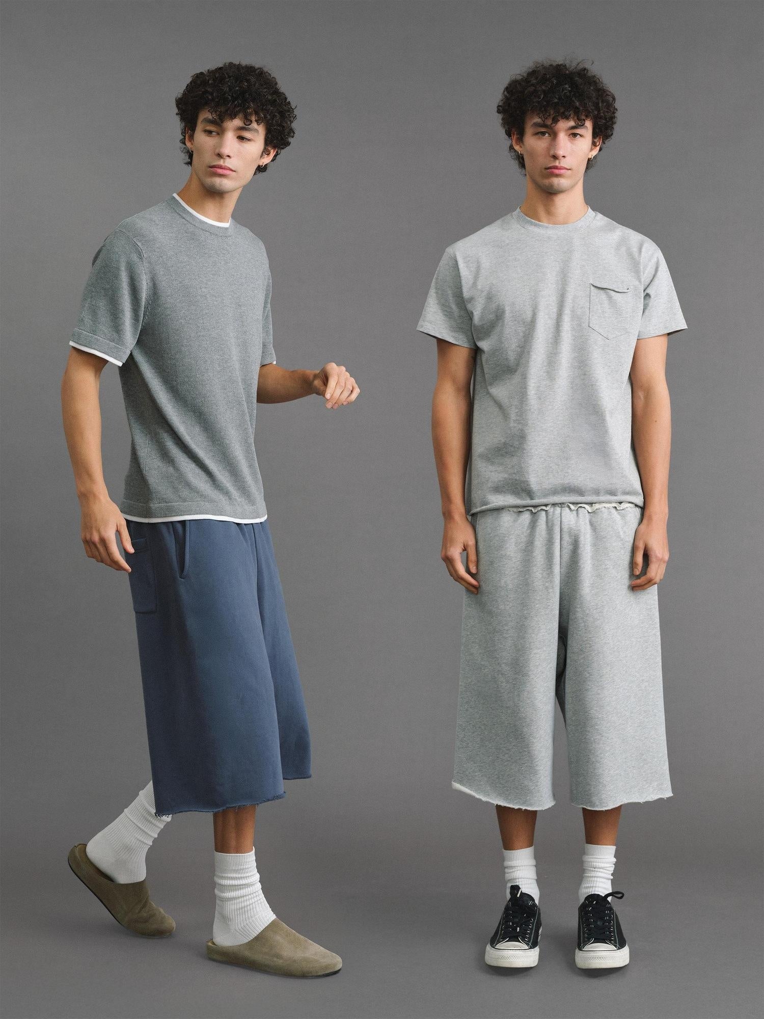 VLABMADE Breathable Cotton Blend Frayed Hem Loose Mid Rise Neutral Street Sweat Shorts