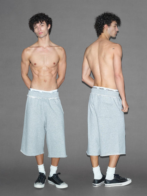 VLABMADE Breathable Cotton Blend Frayed Hem Loose Mid Rise Neutral Street Sweat Shorts