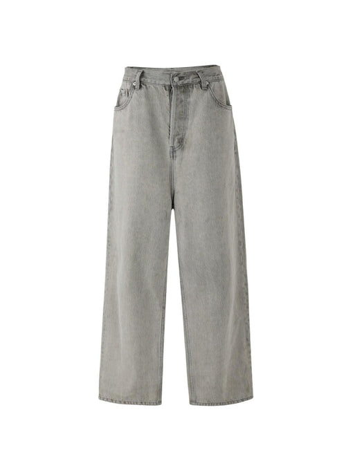 VLABMADE Breathable Cotton High Waist Wide Straight Snow Wash Black Gray Relaxed Jeans