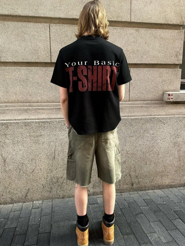 VLABMADE Breathable Cotton Loose Fit Letter Print Mens Crew Neck Short Sleeve T-Shirts