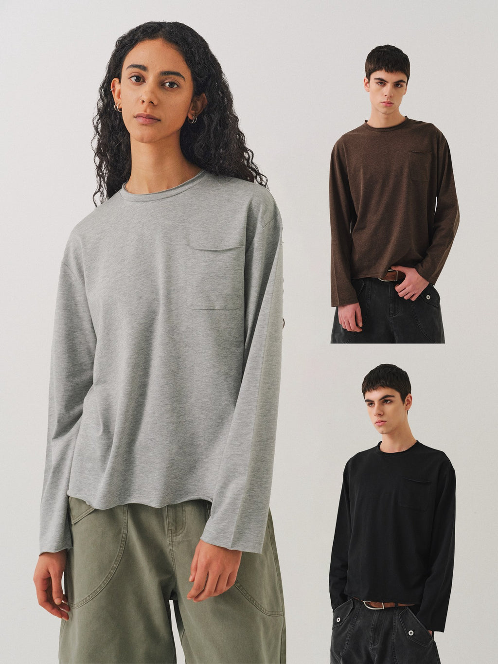 VLABMADE Breathable Cotton Lyocell Linen Pocket Regular Fit Unisex Long Sleeve T-Shirts