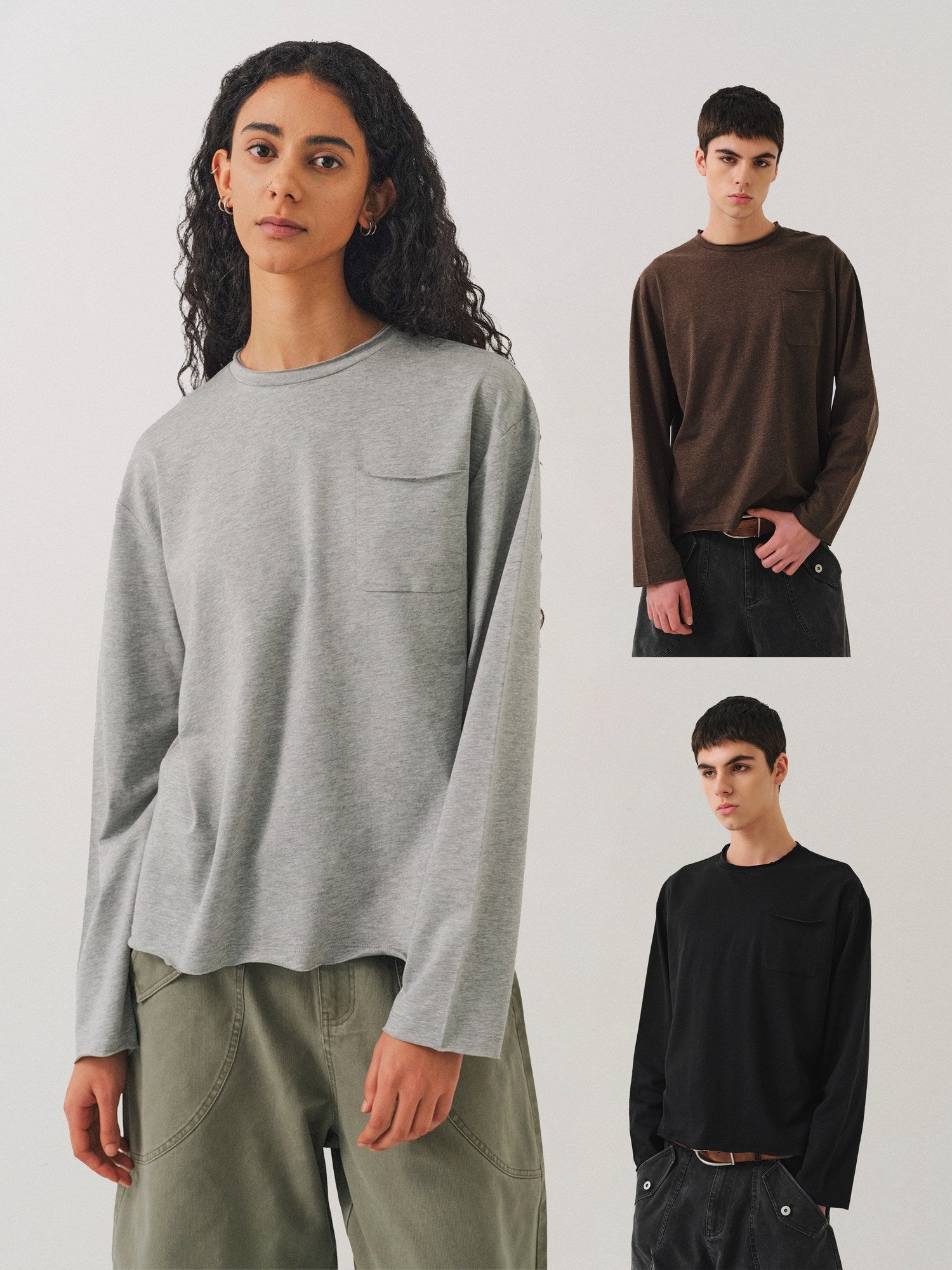 VLABMADE Breathable Cotton Lyocell Linen Pocket Regular Fit Unisex Long Sleeve T-Shirts