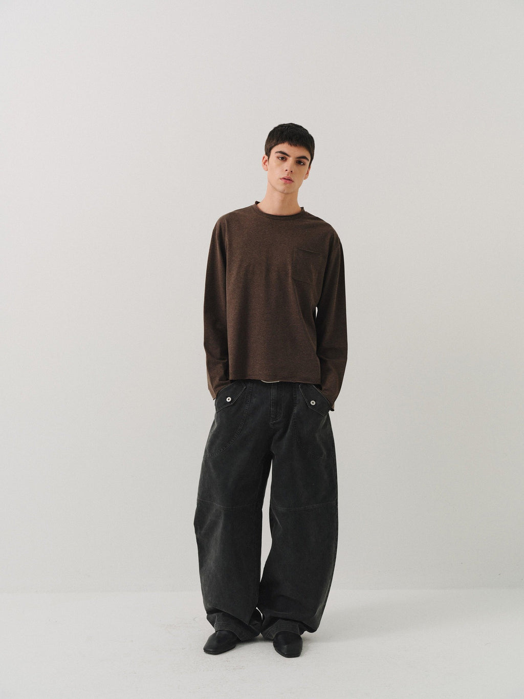 VLABMADE Breathable Cotton Lyocell Linen Pocket Regular Fit Unisex Long Sleeve T-Shirts