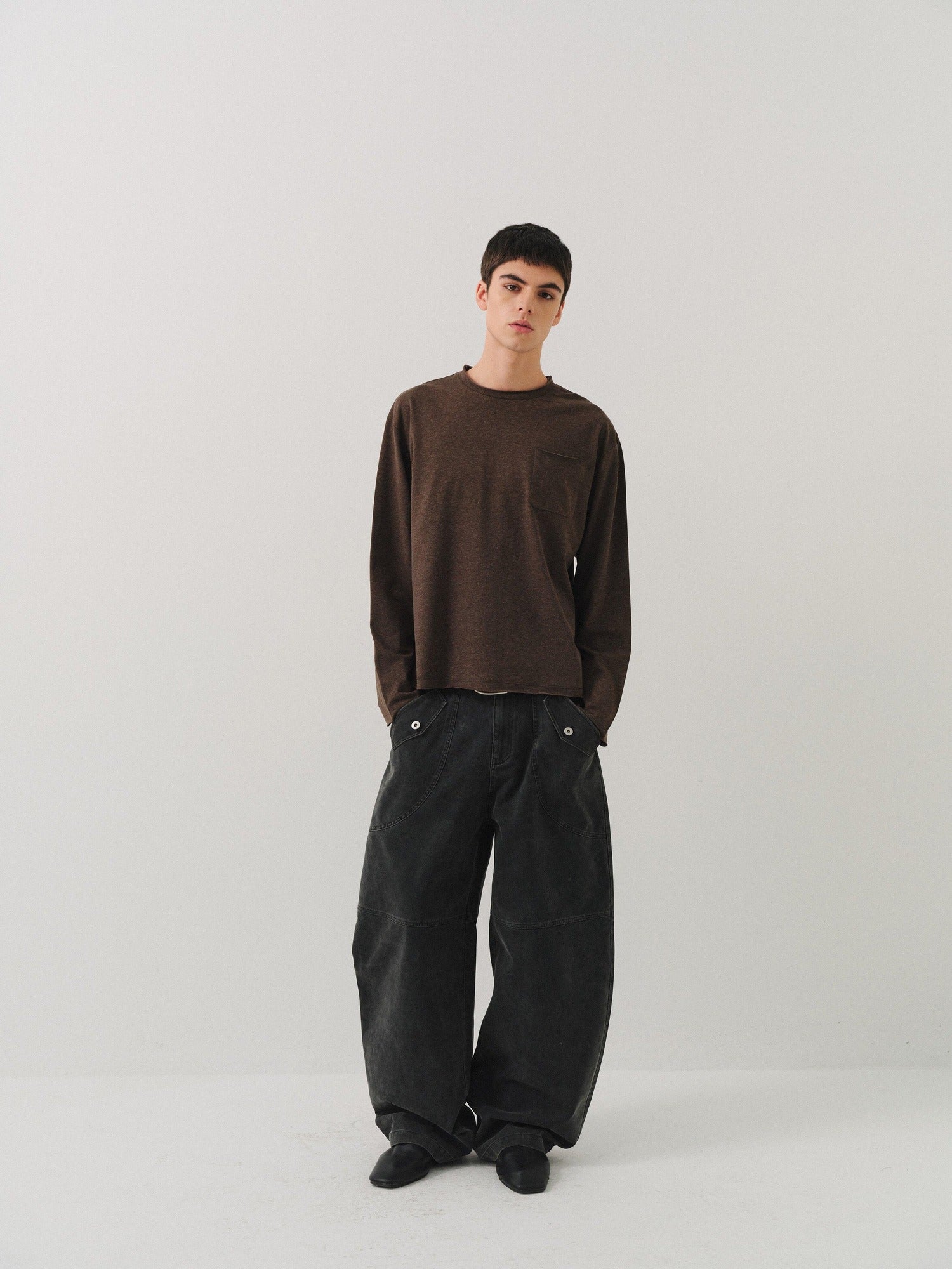 VLABMADE Breathable Cotton Lyocell Linen Pocket Regular Fit Unisex Long Sleeve T-Shirts