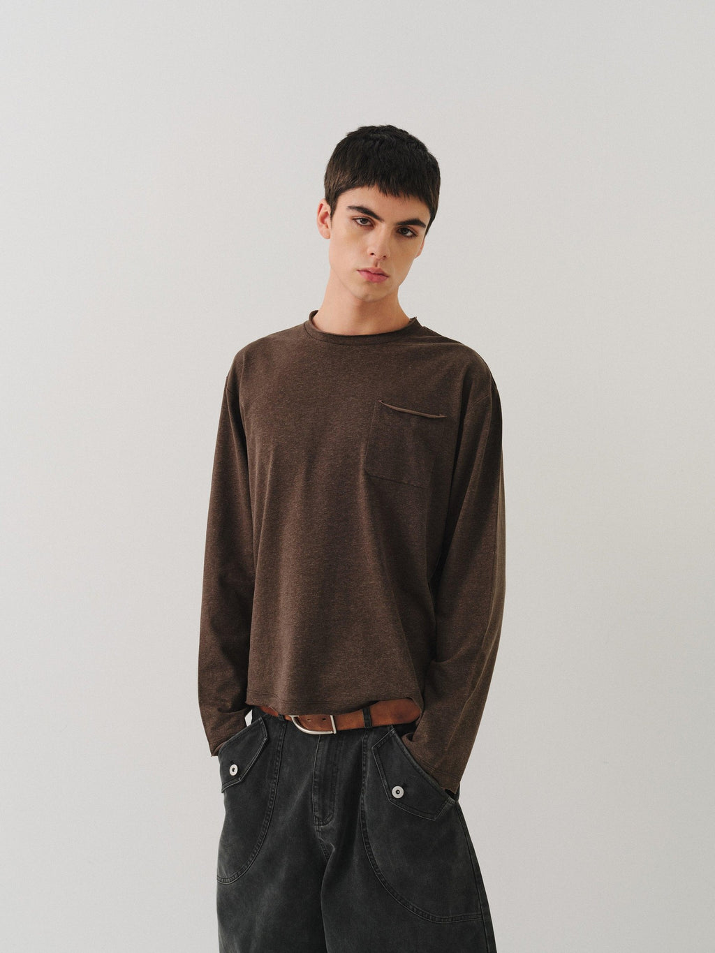 VLABMADE Breathable Cotton Lyocell Linen Pocket Regular Fit Unisex Long Sleeve T-Shirts